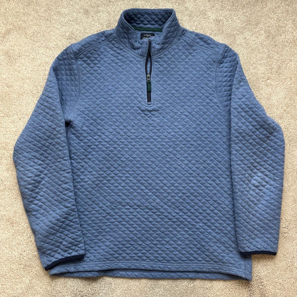 J Crew Quilted 1/4 Zip Men Large Blue Lightweight Preppy Comfort Preppy Casual